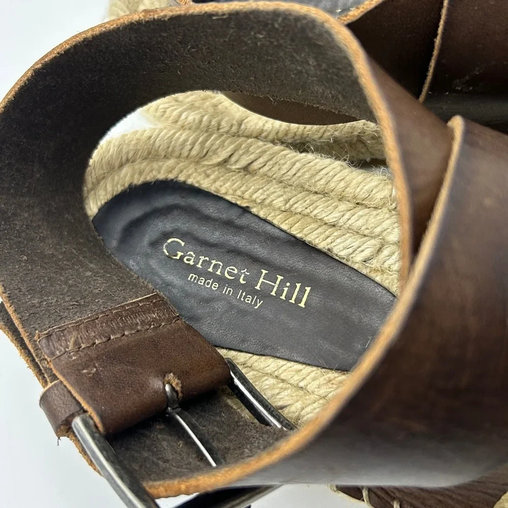 New Garnet Hill Espadrille Sandals Women 39 Brown Leather Ankle Strap Boho Italy